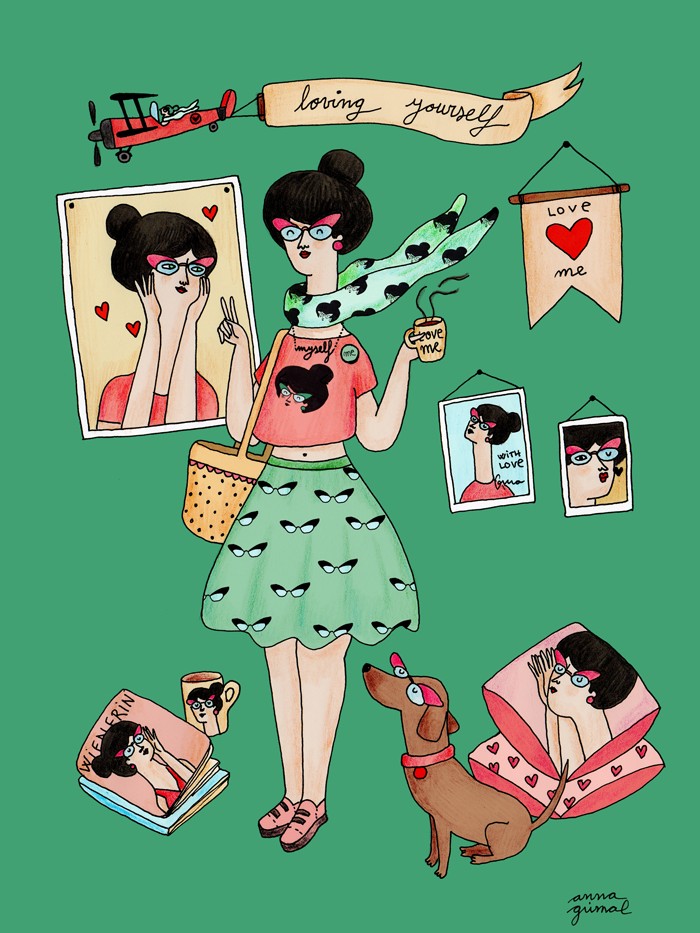 Loving yourself feature for austrian magazine Wienerin — editorial illustration