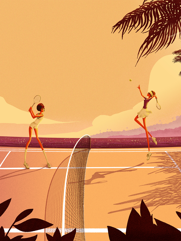 Girls on holiday splash for WeTransfer — social illustration by Guev