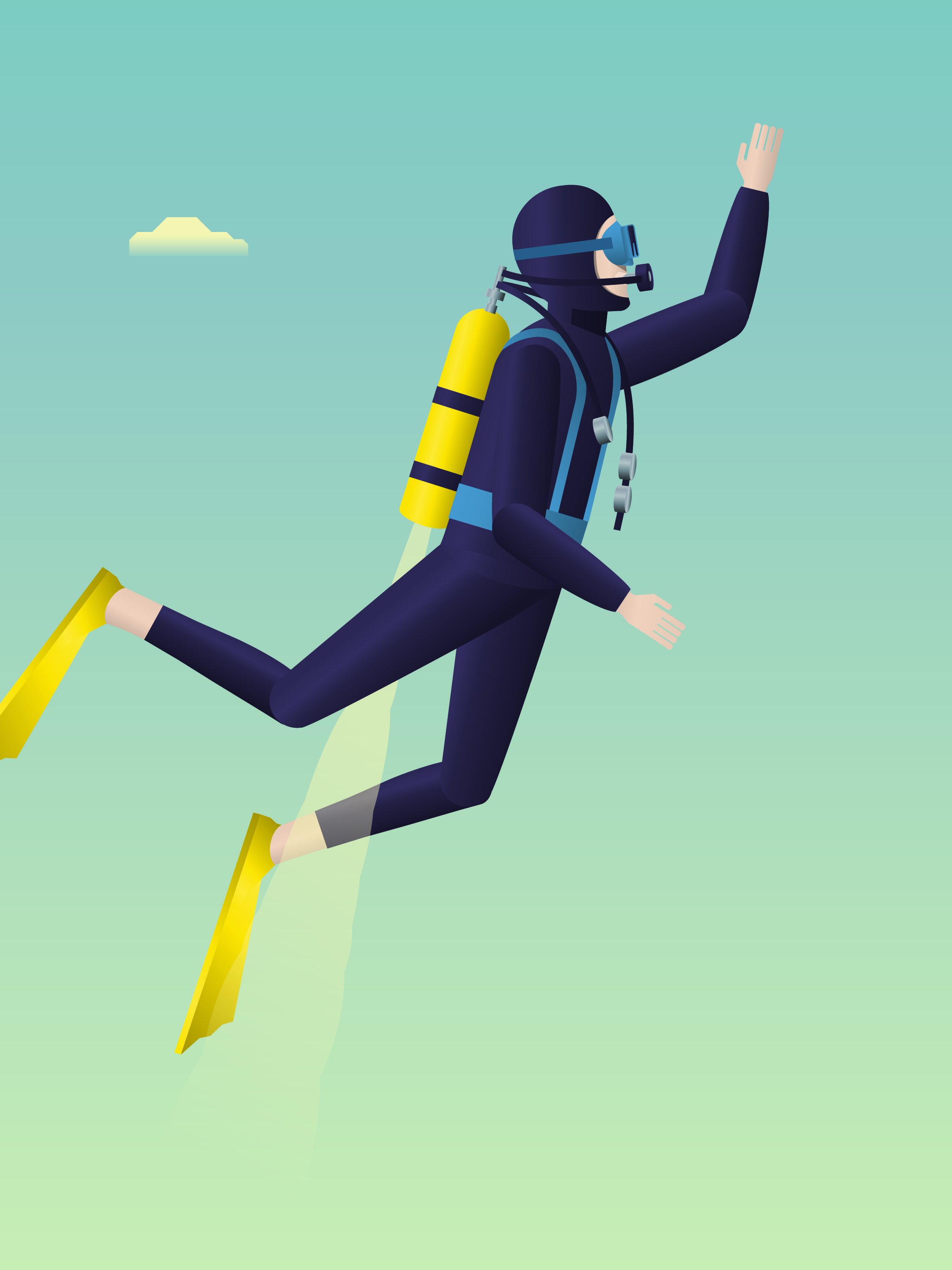 Diver for banking feature for Bilanz mag — editorial illustration