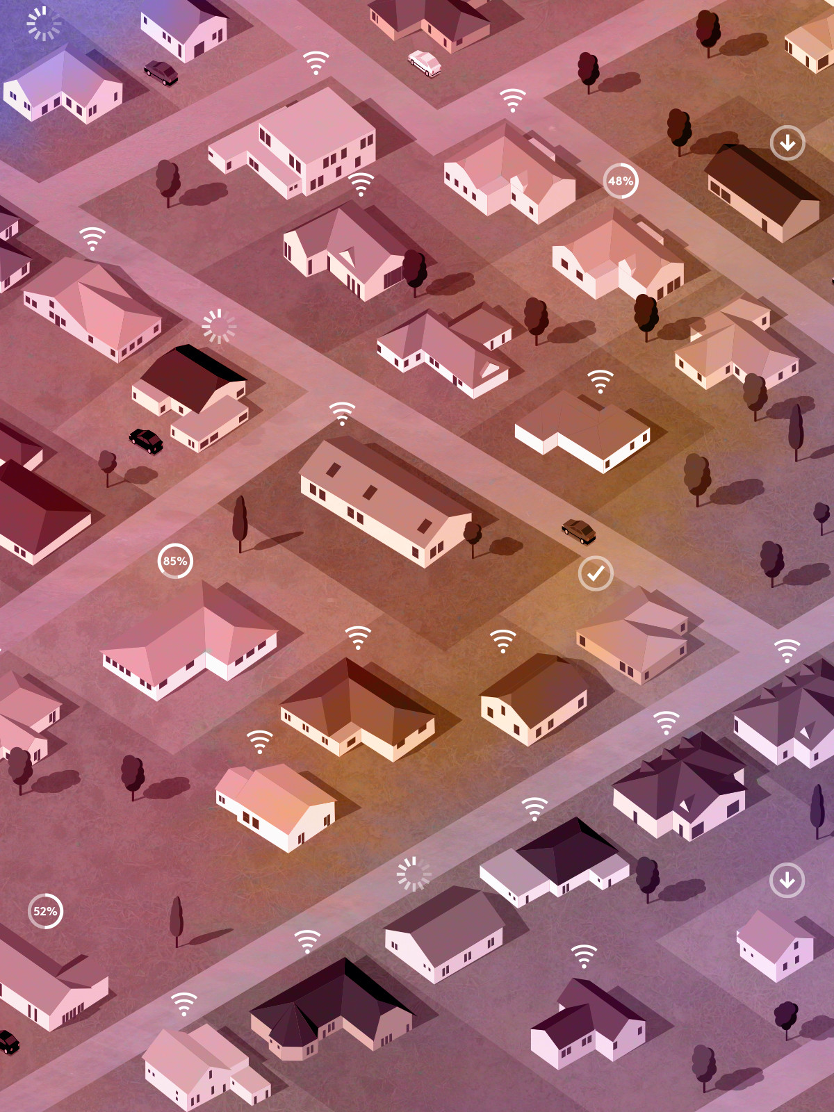 Connected village splash for WeTransfer — animation illustration