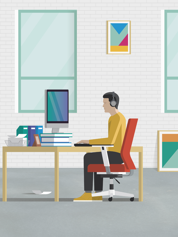 Right working seating infographics for Zapier — corporate illustration