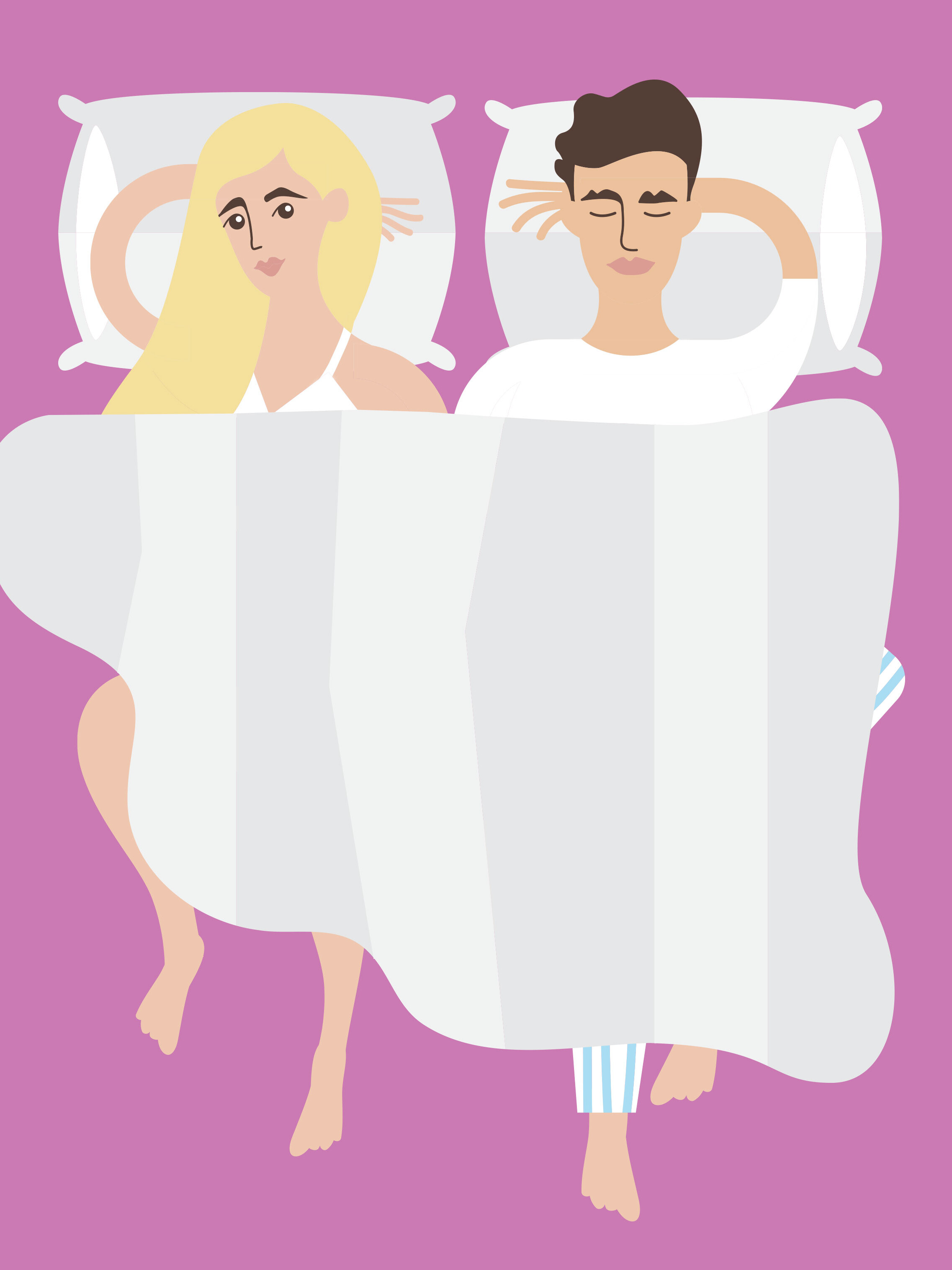 Couple in bed for Freundin mag — digital illustration by Frank