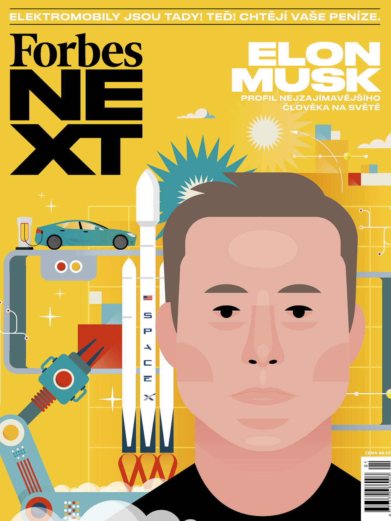Forbes Next cover featuring Elon Musk — editorial illustration