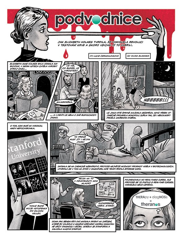 Comic article for Forbes mag on Theranos — corporate illustration