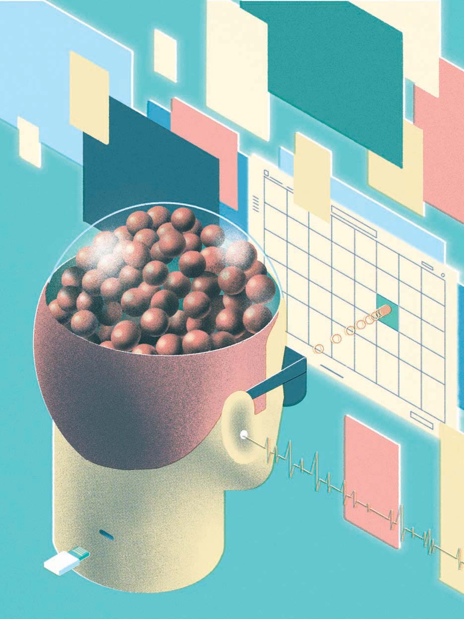 Cover of Forbes Next mag featuring Brainhacking — editorial illustration