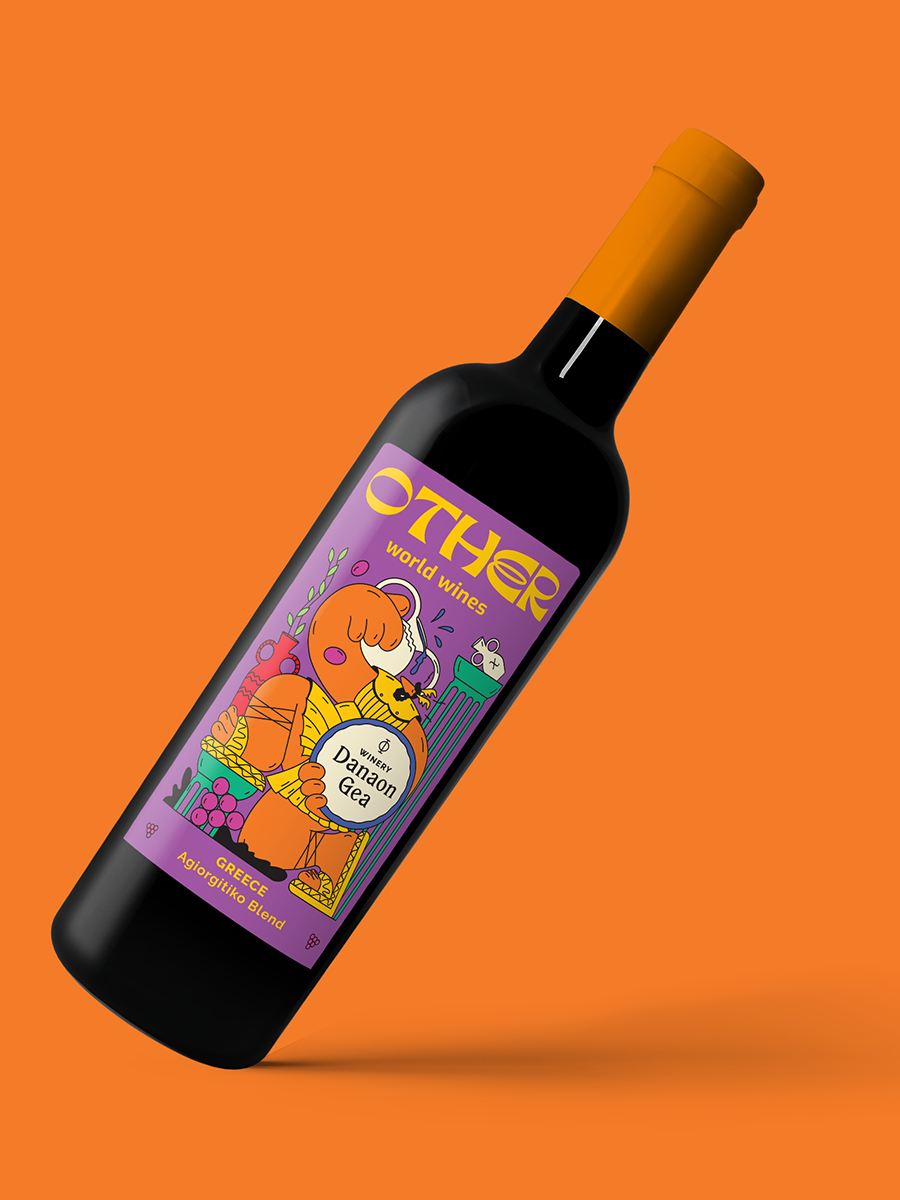 Wine label for Other World Wines London — editorial illustration by Bessa