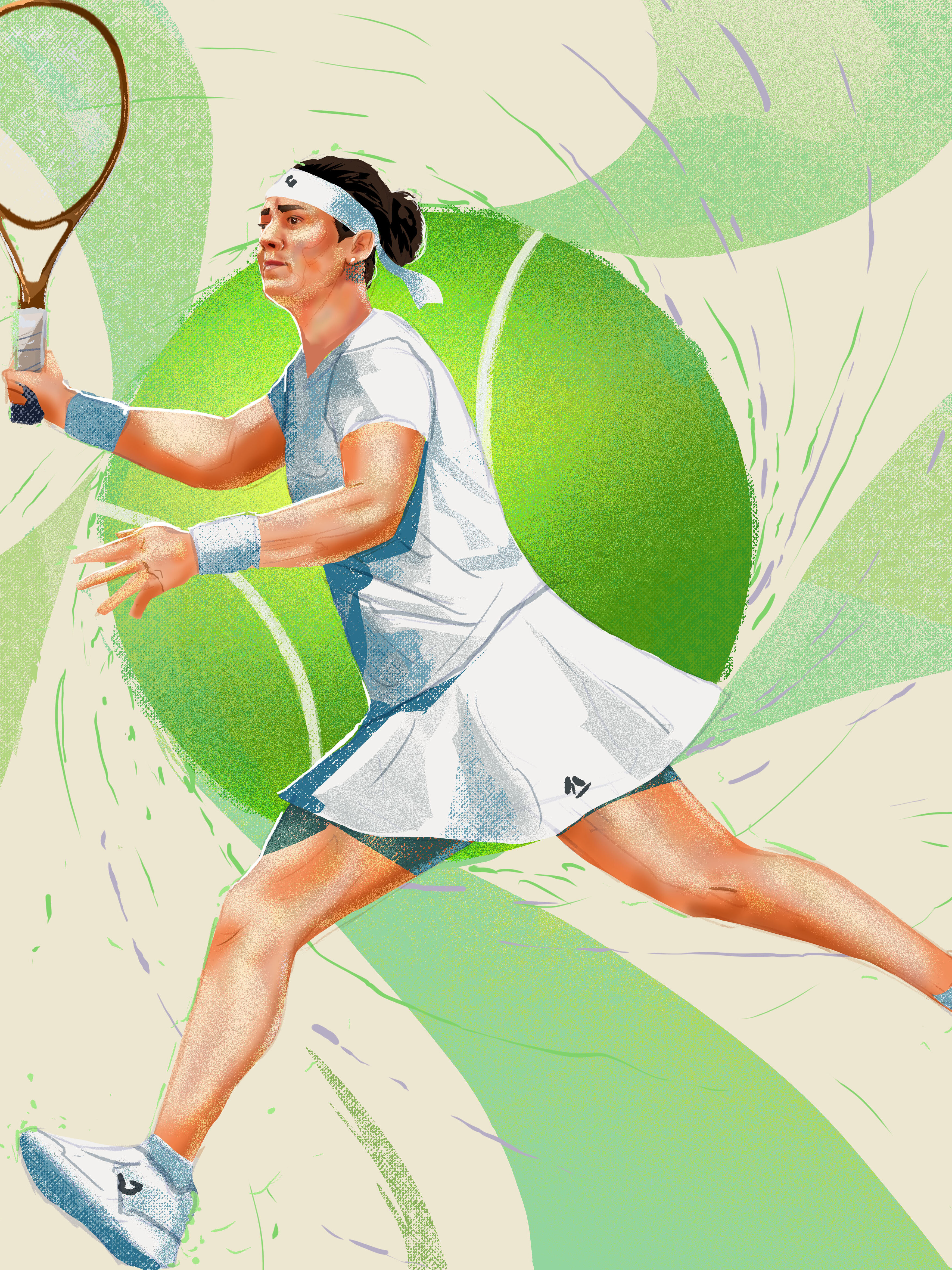 Tennis player Ons Jabeur profile illustration — editorial illustration by Andy