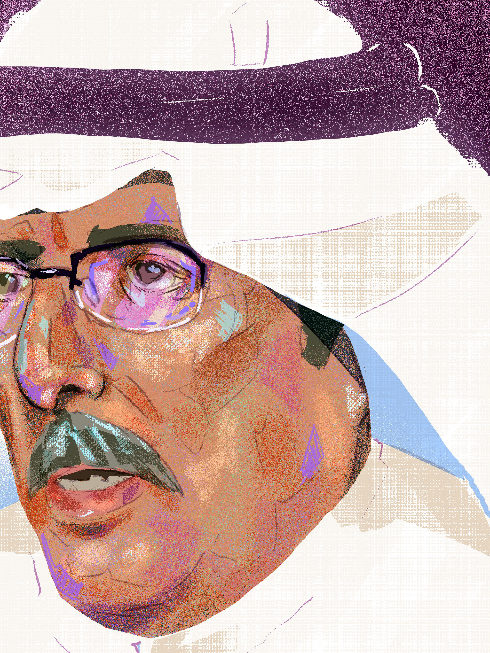 The departure of Muhammad Ali Alwan: the pioneer of the Saudi short story — editorial illustration by Andy