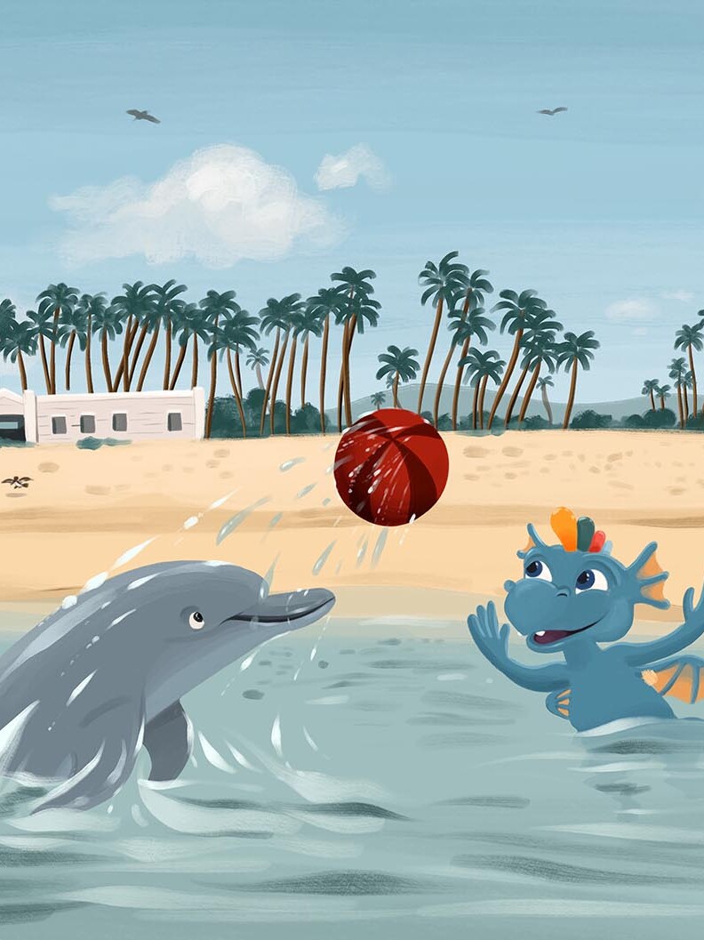 Hydrotour dragon on holiday — editorial illustration by Felix Escauriaza